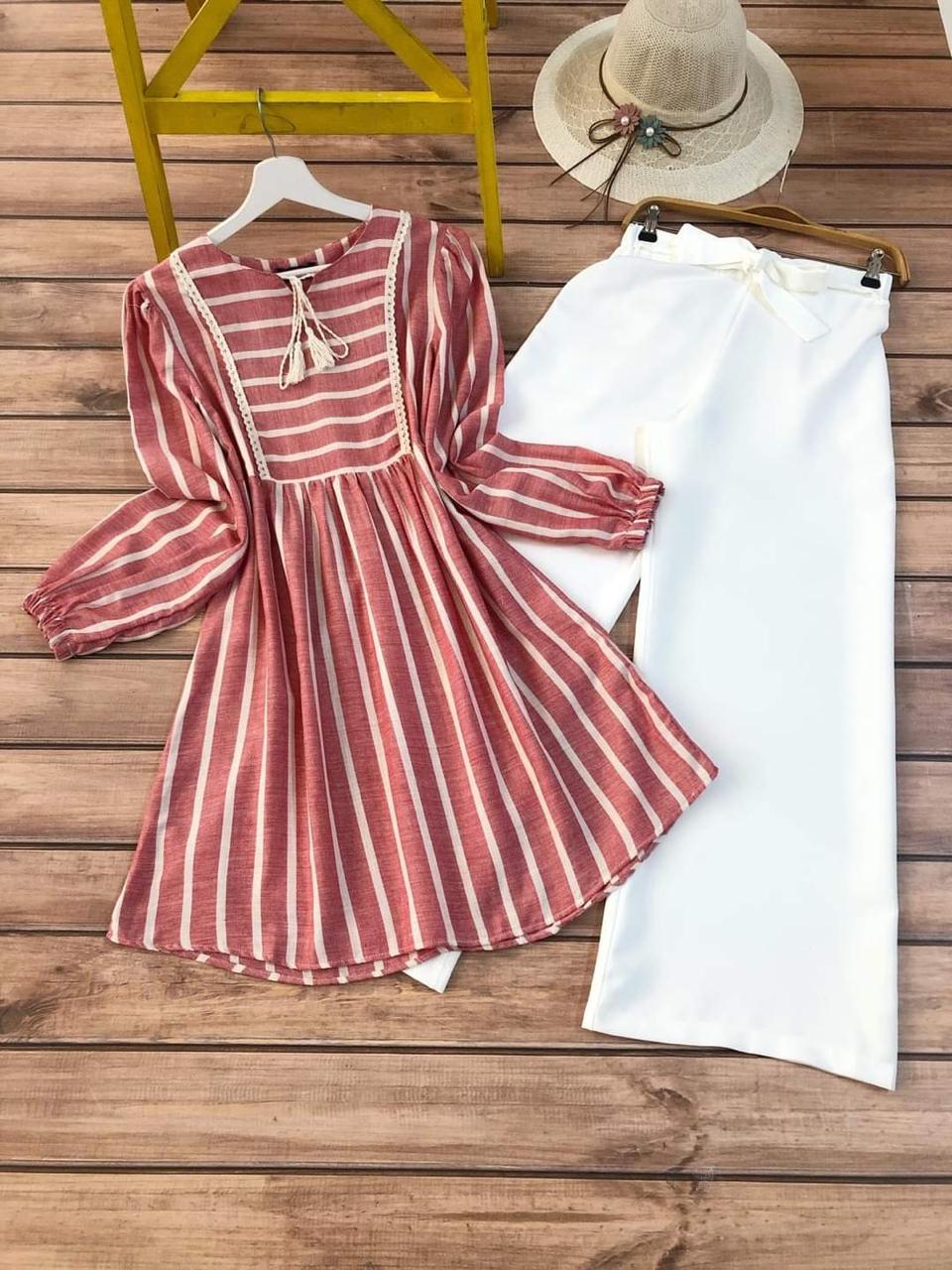 WhatsApp Image 2024-09-10 at 6.25.18 AM GF-67 Kurti + Palazzo (Red and White) - Image 1