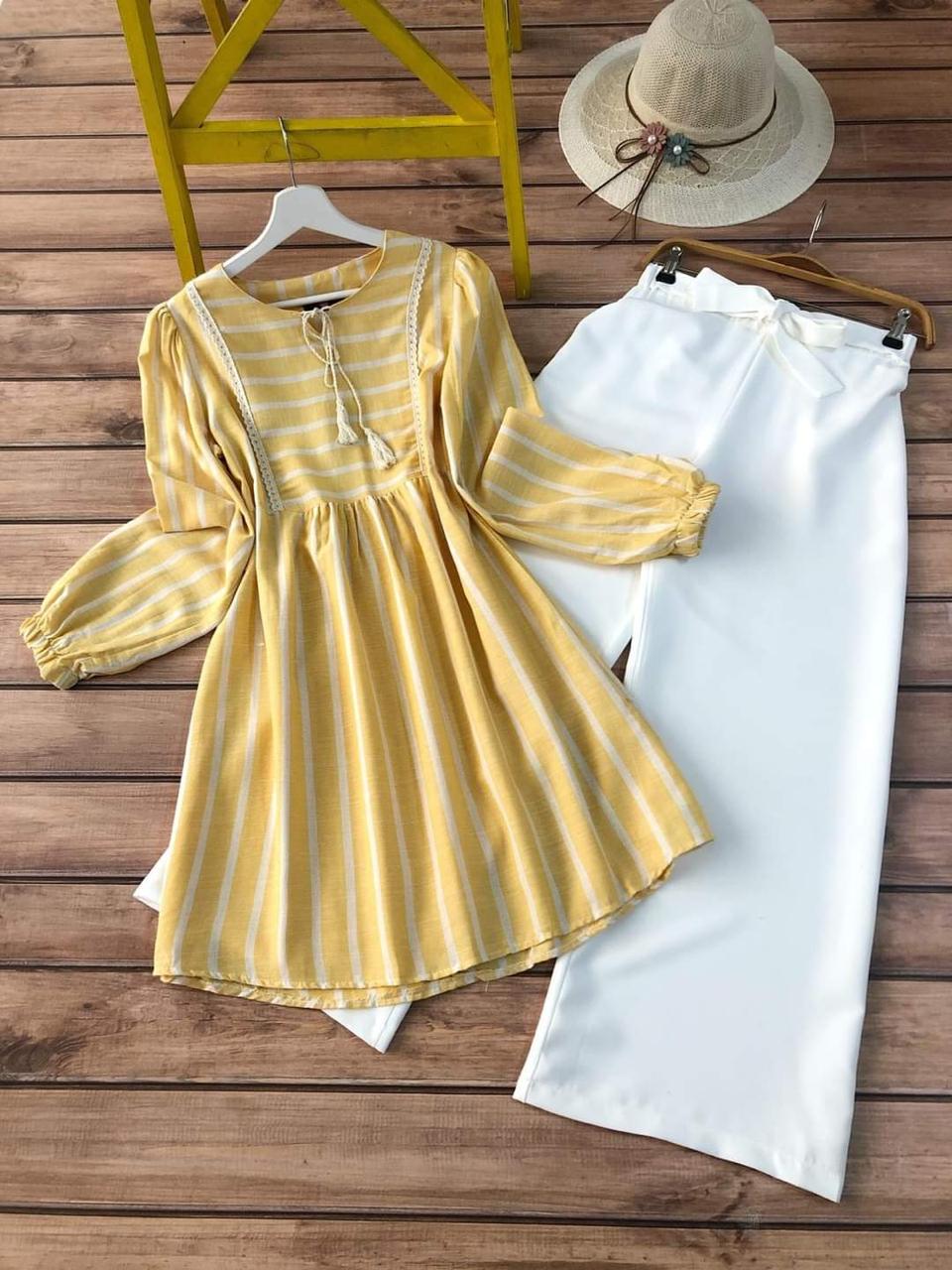 WhatsApp Image 2024-09-10 at 6.25.19 AM (2) GF-67 Kurti + Palazzo (Yellow and White) - Image 1